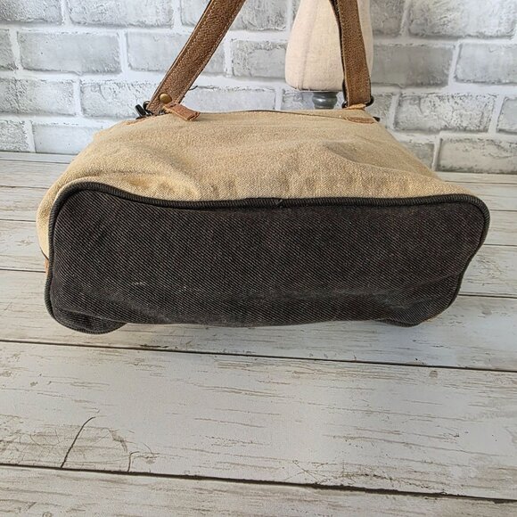 Myra Chicago Canvas Leather Crossbody Bag Distressed Boho Upcycle Grunge - Picture 3 of 7